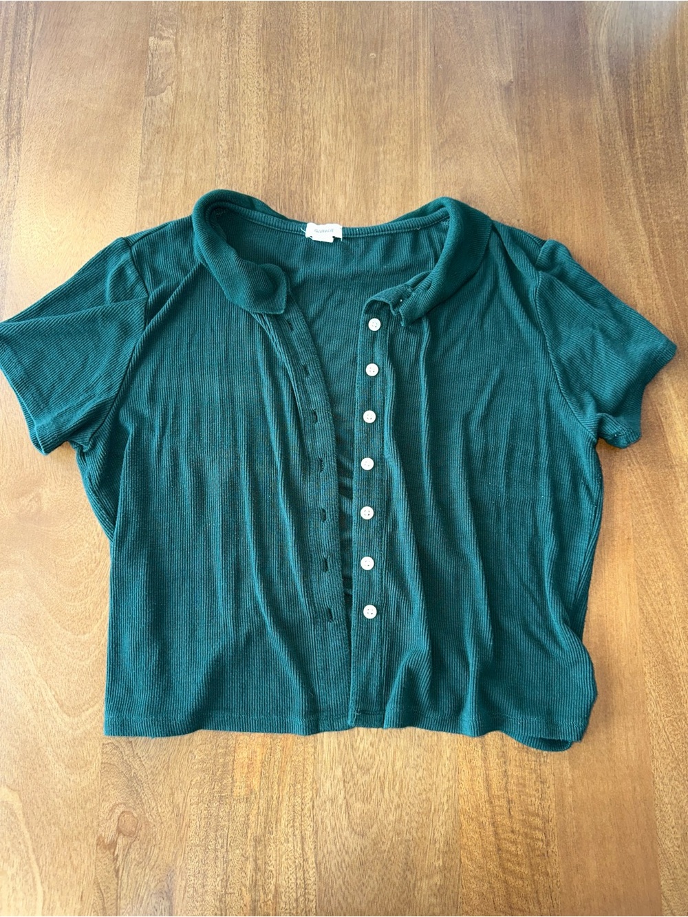 Short-Sleeve Button-Front Top Forest Green - Garage